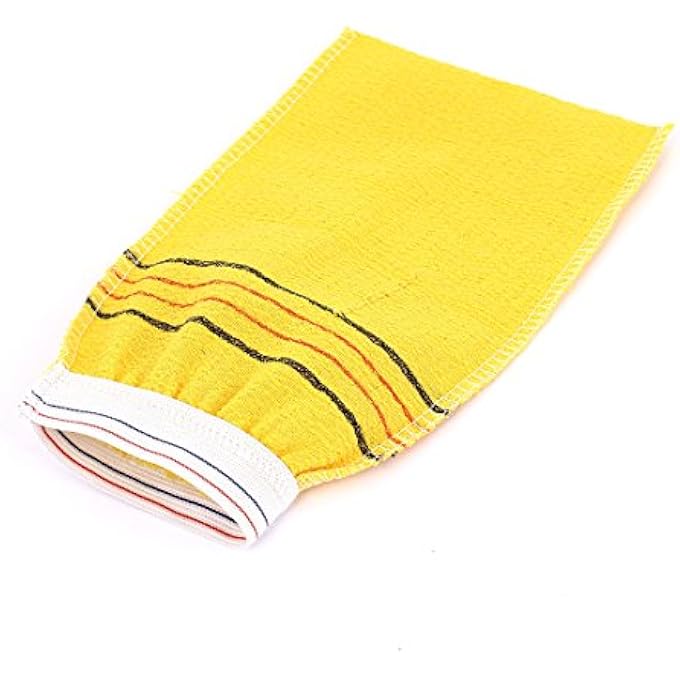 Ruilogod Bathroom Skin Body Exfoliating Massage Cleaner Bath Glove Mitt Yellow - Image 1